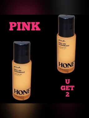 PINK Honey Roll-On Deodorant Aluminum-free w/ Essential Oil NEW 2-Pack
